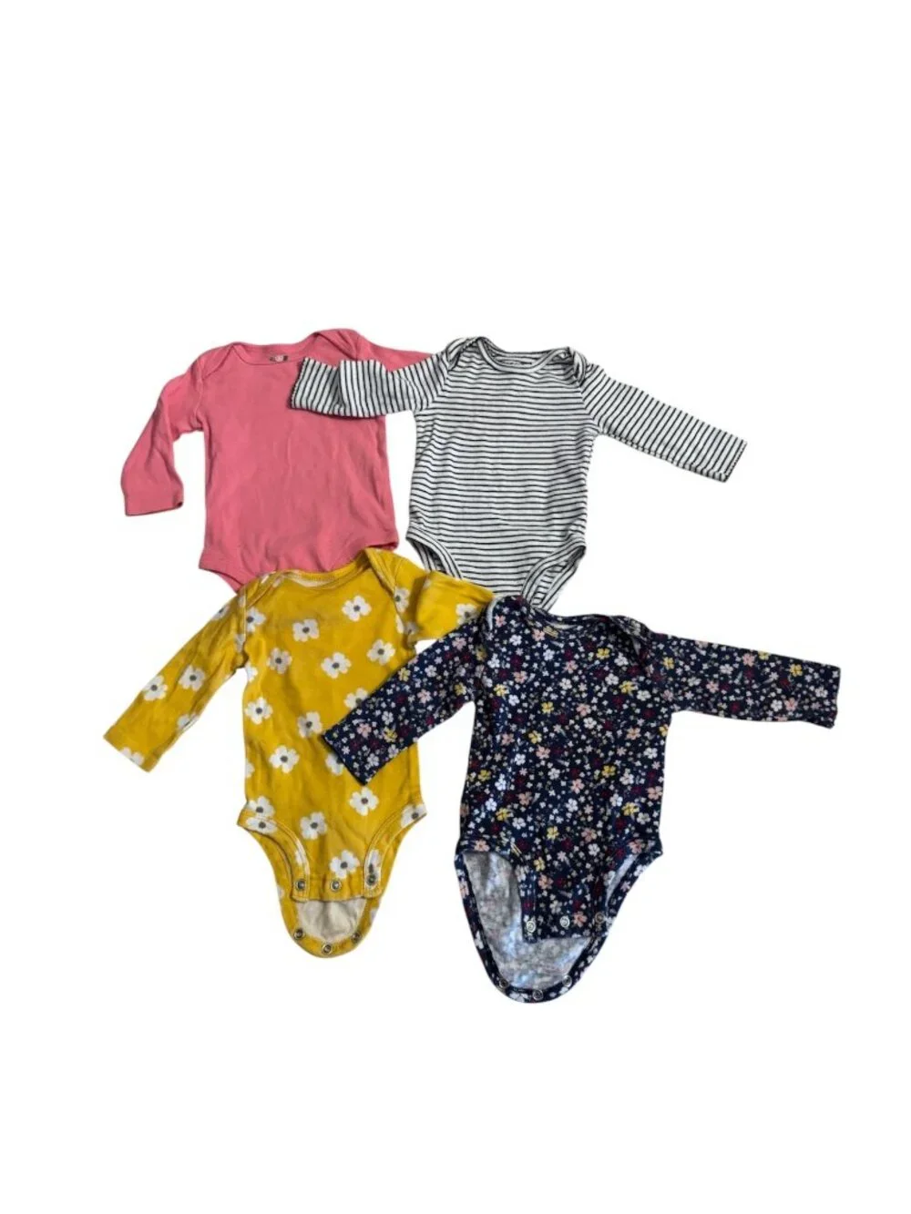 Carter’s Baby Girl 0-3M Long Sleeve Bodysuit Bundle | Set of 4 Infant Onesies |